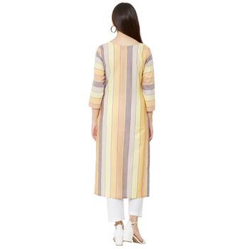 multicolor  cotton woven striped casual straight kurti with floral embroidery 4