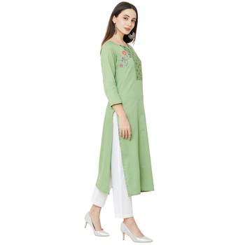 3/4th sleeves pista casual kurti with floral embroidery & floral print 2