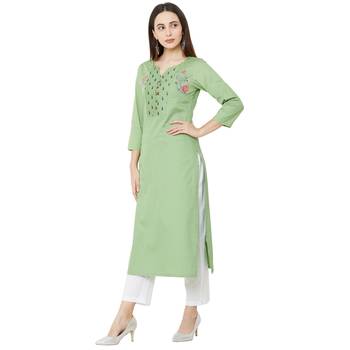 3/4th sleeves pista casual kurti with floral embroidery & floral print 3