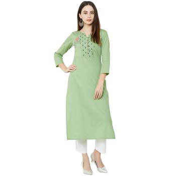 3/4th sleeves pista casual kurti with floral embroidery & floral print 5