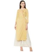 yellow cotton casual kurti having 3/4th sleeves with floral emboridery
