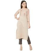 orange casual cotton floral emboridered kurti with 3/4th sleeves