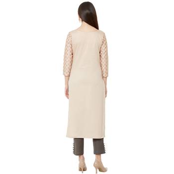 orange casual cotton floral emboridered kurti with 3/4th sleeves 4