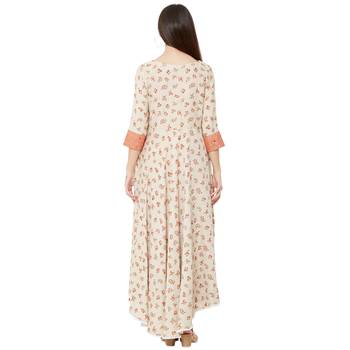 cream and orange casual cotton jacket style embelleshed anarkali kurti with 3/4th sleeves 4
