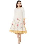 cream casual cotton anarkali kurti having floral emboridery