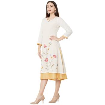 cream casual cotton anarkali kurti having floral emboridery 3