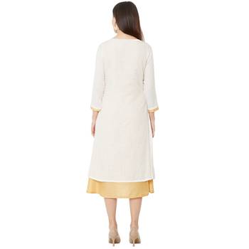 cream casual cotton anarkali kurti having floral emboridery 4