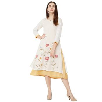 cream casual cotton anarkali kurti having floral emboridery 5