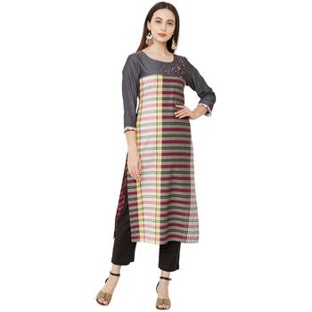 multicolor casual cotton straight kurti with floral emboridery 1