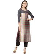 multicolor casual cotton straight kurti with floral emboridery