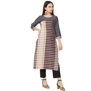 multicolor casual cotton straight kurti with floral emboridery 2