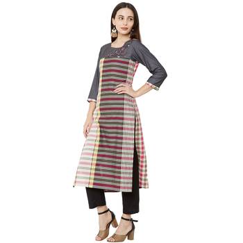 multicolor casual cotton straight kurti with floral emboridery 3