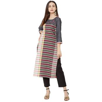 multicolor casual cotton straight kurti with floral emboridery 5