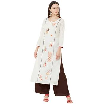 casual cotton straight cream emboridered long kurti 1