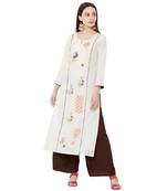 casual cotton straight cream emboridered long kurti
