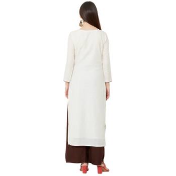 casual cotton straight cream emboridered long kurti 4