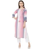 casual cotton woven embelleshed pink straight long kurti