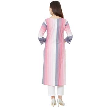 casual cotton woven embelleshed pink straight long kurti 4