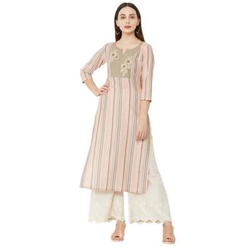 cotton woven multicolored casual kurti having floral thread-work with 3/4th sleeves 1