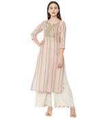 cotton woven multicolored casual kurti having floral thread-work with 3/4th sleeves