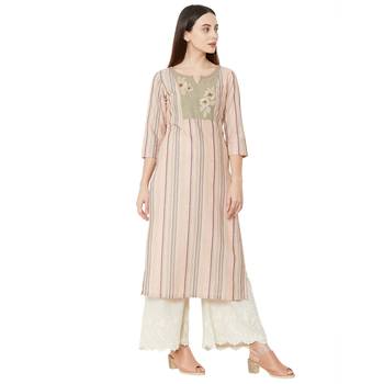 cotton woven multicolored casual kurti having floral thread-work with 3/4th sleeves 2