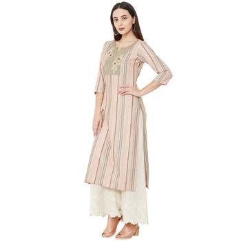 cotton woven multicolored casual kurti having floral thread-work with 3/4th sleeves 3
