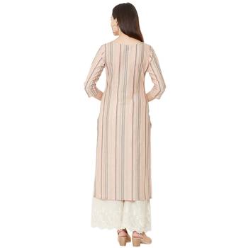 cotton woven multicolored casual kurti having floral thread-work with 3/4th sleeves 4