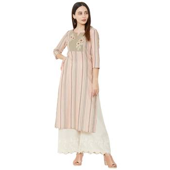 cotton woven multicolored casual kurti having floral thread-work with 3/4th sleeves 5