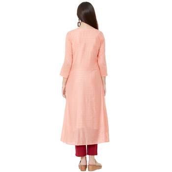 semi-casual wear pink color A-Line kurti with floral embroidery 4