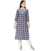 casual wear cotton woven grey color 3/4th slevees kurti with floral thread-work.