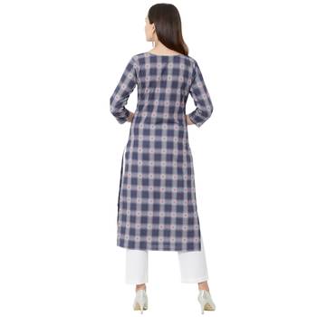 casual wear cotton woven grey color 3/4th slevees kurti with floral thread-work. 4