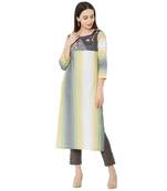 casual cotton woven multicolor embroidered kurti with 3/4th sleeves.