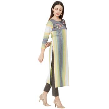 casual cotton woven multicolor embroidered kurti with 3/4th sleeves. 2