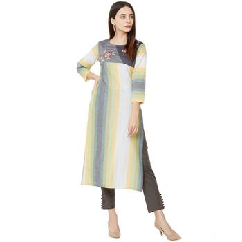 casual cotton woven multicolor embroidered kurti with 3/4th sleeves. 5