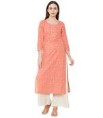 pure cotton woven casual pink dailywear kurti with 3/4th sleeves.