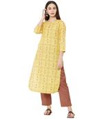 pure cotton woven casual yellow dailywear kurti with 3/4th sleeves.