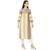 yellow and beige striped cotton woven casual kurti having floral embroidery on yoke.