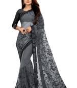 Grey embroidered net saree with blouse