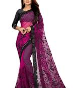 Purple embroidered net saree with blouse