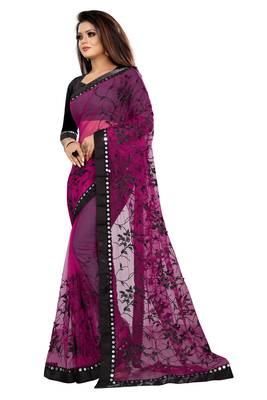 Purple embroidered net saree with blouse 2