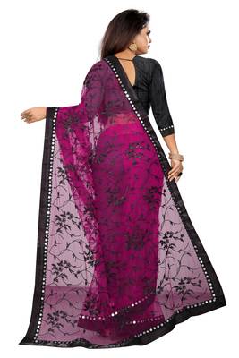 Purple embroidered net saree with blouse 3