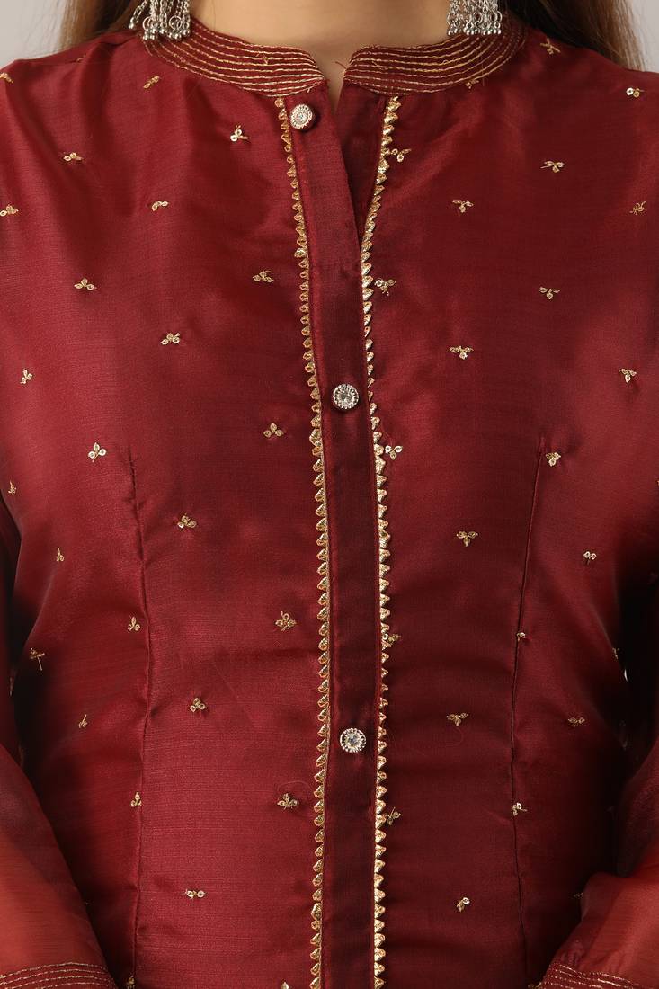 Women's Navy Blue Tissue Embroidered A-line Kurta