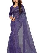 Purple embroidered net saree with blouse