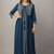Women's Teal Blue Rayon Slub Embroidered Straight Kurta