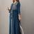 Women's Teal Blue Rayon Slub Embroidered Straight Kurta
