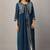 Women's Teal Blue Rayon Slub Embroidered Straight Kurta