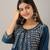 Women's Teal Blue Rayon Slub Embroidered Straight Kurta