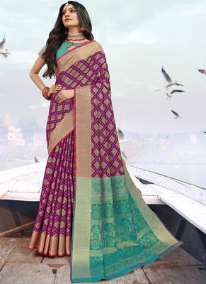 Dark Magenta Faux Silk Blend Party Wear Sarees 1