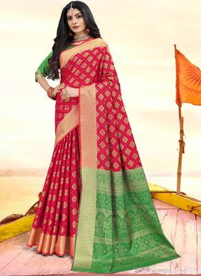 Blood Red Faux Silk Blend Party Wear Sarees 1