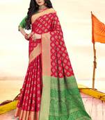 Blood Red Faux Silk Blend Party Wear Sarees